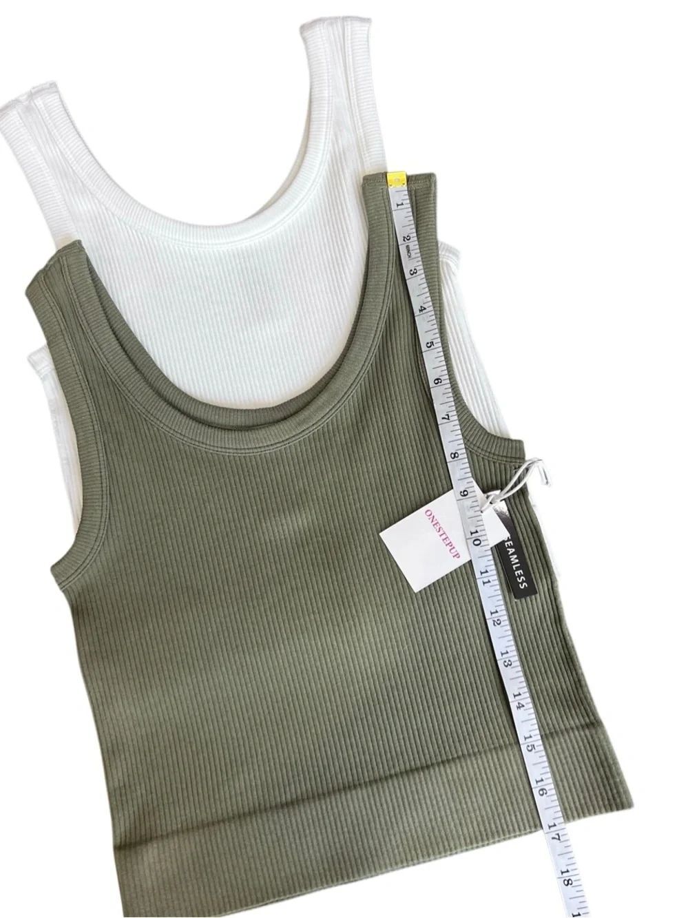 Tank Top Set Bundle Ribbed Cropped Green White Size S/M - Picture 12 of 13